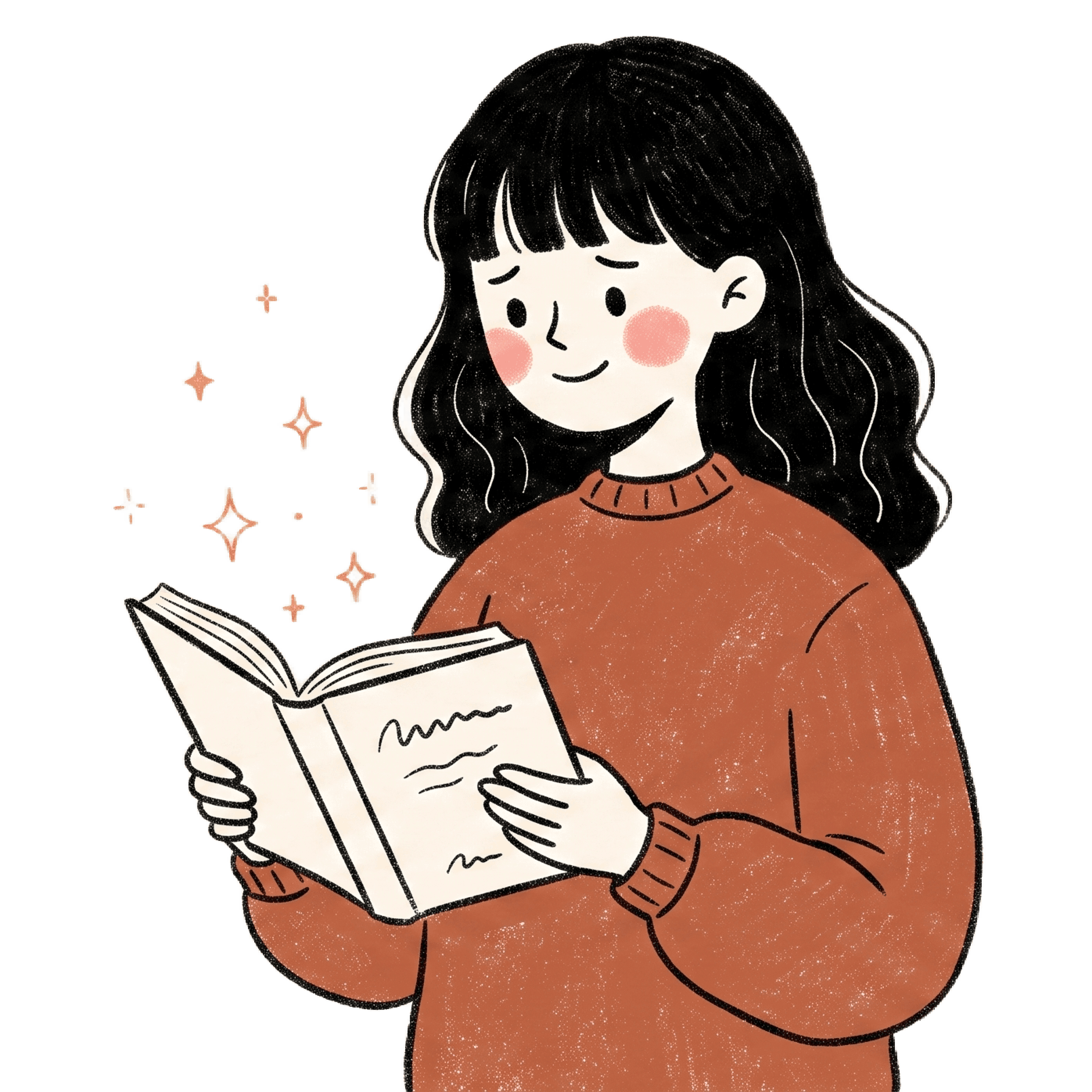 A young woman reading her SoulPrint novel with quiet wonder
