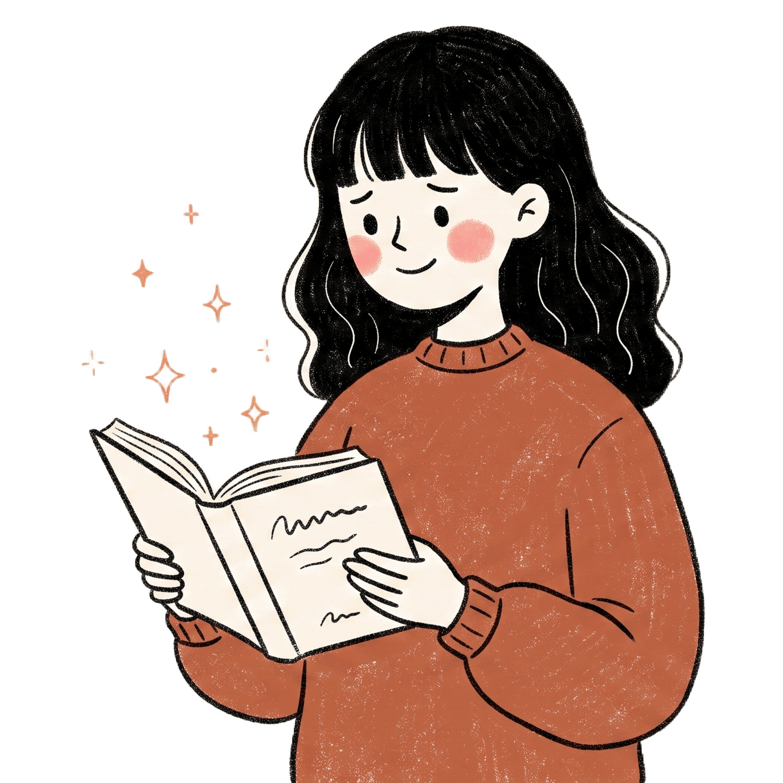 A young woman reading her SoulPrint novel with quiet wonder